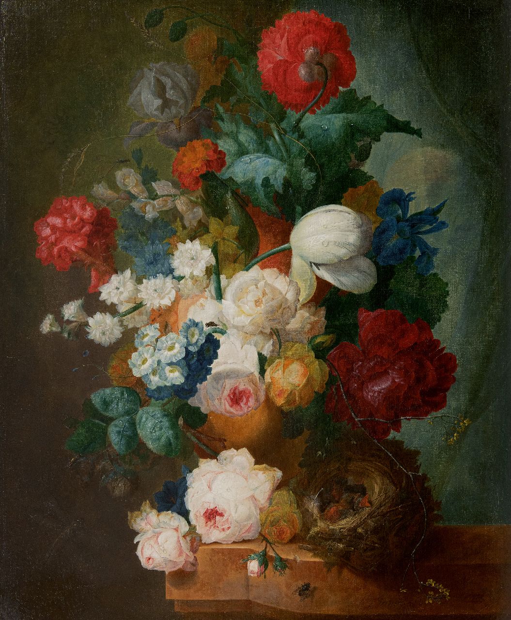 Os J. van | Jan van Os | Schilderijen te koop aangeboden | Stilleven met rozen, papavers en vogelnestje, olieverf op doek 66,3 x 55,0 cm, gesigneerd rechtsonder (draagt sleetse signatuur) en ca. 1765 Os J. van | Jan van Os | Schilderijen te koop aangeboden | Stilleven met rozen, papavers en vogelnestje, olieverf op doek 66,3 x 55,0 cm, gesigneerd rechtsonder (draagt sleetse signatuur) en ca. 1765