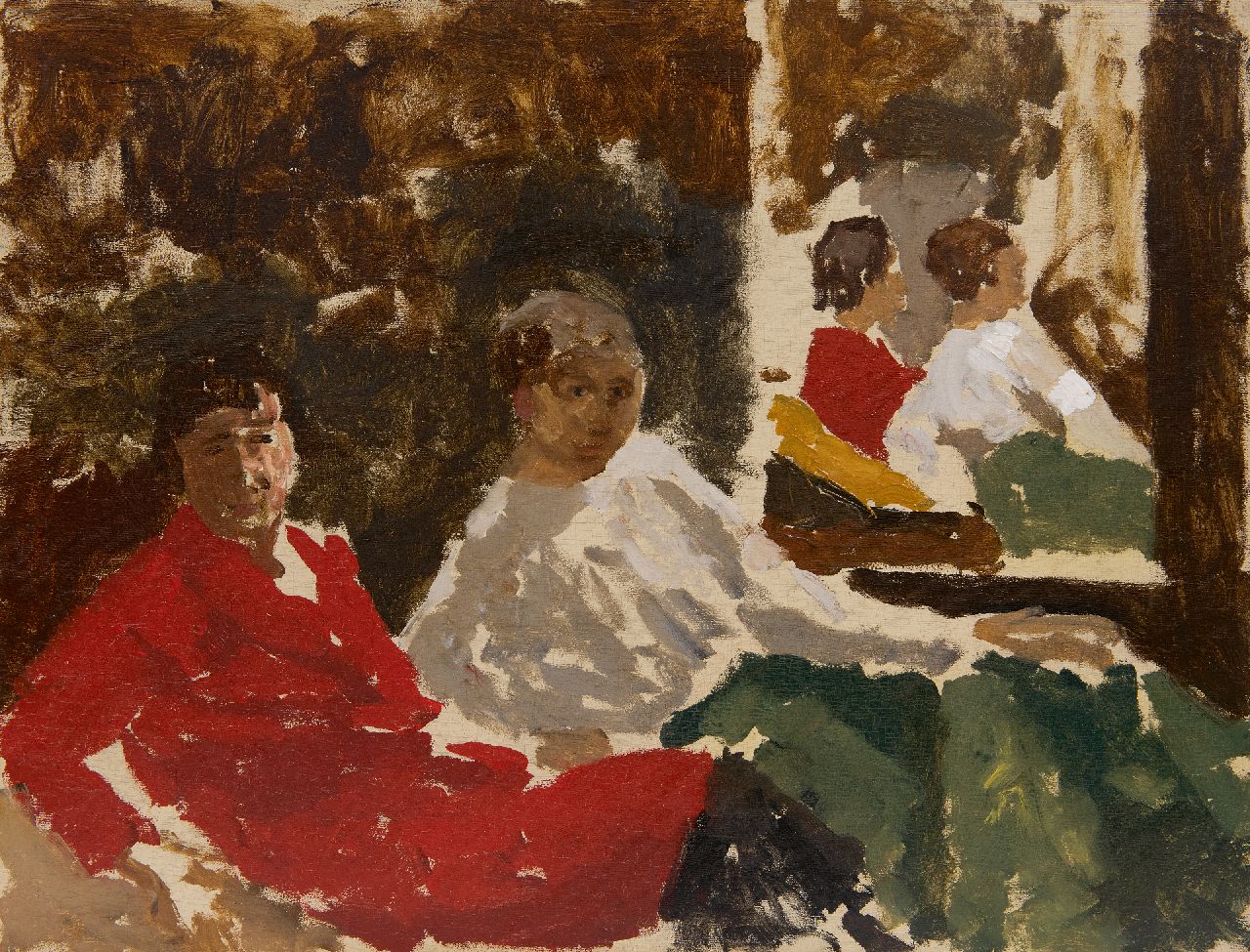 Breitner G.H. | George Hendrik Breitner, Twee vrouwen zittend voor een spiegel, olieverf op paneel 31,5 x 41,2 cm, gesigneerd linksboven Breitner G.H. | George Hendrik Breitner, Twee vrouwen zittend voor een spiegel, olieverf op paneel 31,5 x 41,2 cm, gesigneerd linksboven