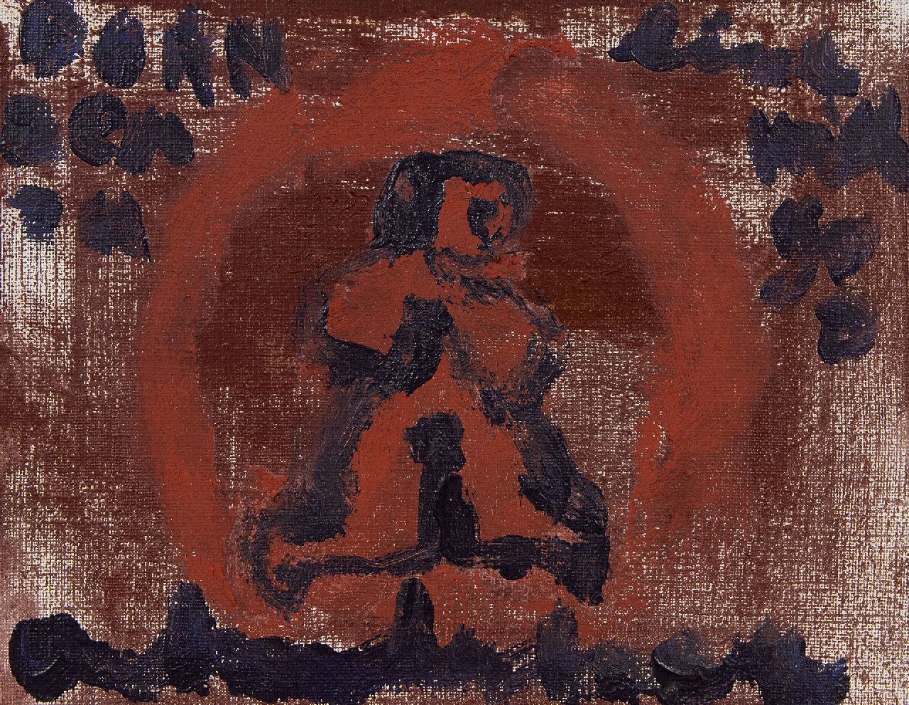 Heyboer A. | Anton Heyboer | Schilderijen te koop aangeboden | Born death, live with god, olieverf op doek 24,1 x 29,9 cm, gesigneerd middenonder Heyboer A. | Anton Heyboer | Schilderijen te koop aangeboden | Born death, live with god, olieverf op doek 24,1 x 29,9 cm, gesigneerd middenonder