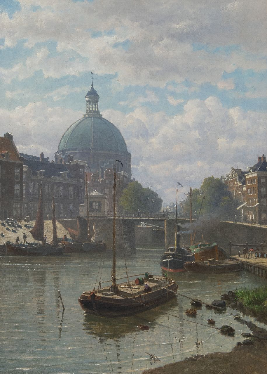 Greive J.C. | Johan Conrad 'Coen' Greive | Schilderijen te koop aangeboden | Afgemeerde werkschepen voor de Amsterdamse Haarlemmersluis bij de Ronde Lutherse Kerk, olieverf op doek 57,9 x 42,4 cm, gesigneerd rechtsonder en gedateerd 1890 Greive J.C. | Johan Conrad 'Coen' Greive | Schilderijen te koop aangeboden | Afgemeerde werkschepen voor de Amsterdamse Haarlemmersluis bij de Ronde Lutherse Kerk, olieverf op doek 57,9 x 42,4 cm, gesigneerd rechtsonder en gedateerd 1890