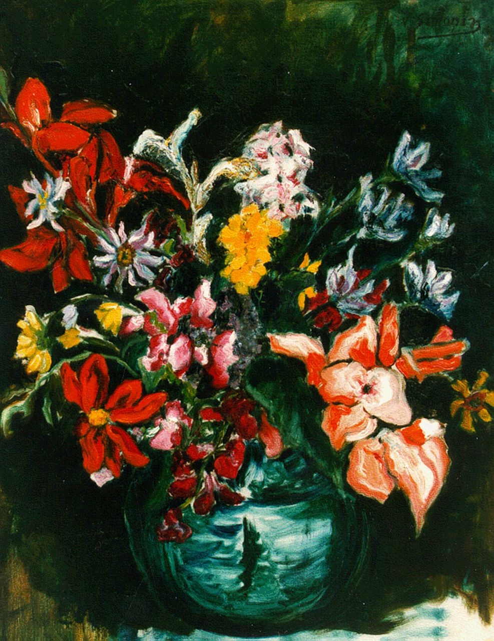 Simonin V. | Victor Simonin, Bloemen in een Chinese vaas, olieverf op doek 80,0 x 60,0 cm, gesigneerd rechtsboven Simonin V. | Victor Simonin, Bloemen in een Chinese vaas, olieverf op doek 80,0 x 60,0 cm, gesigneerd rechtsboven