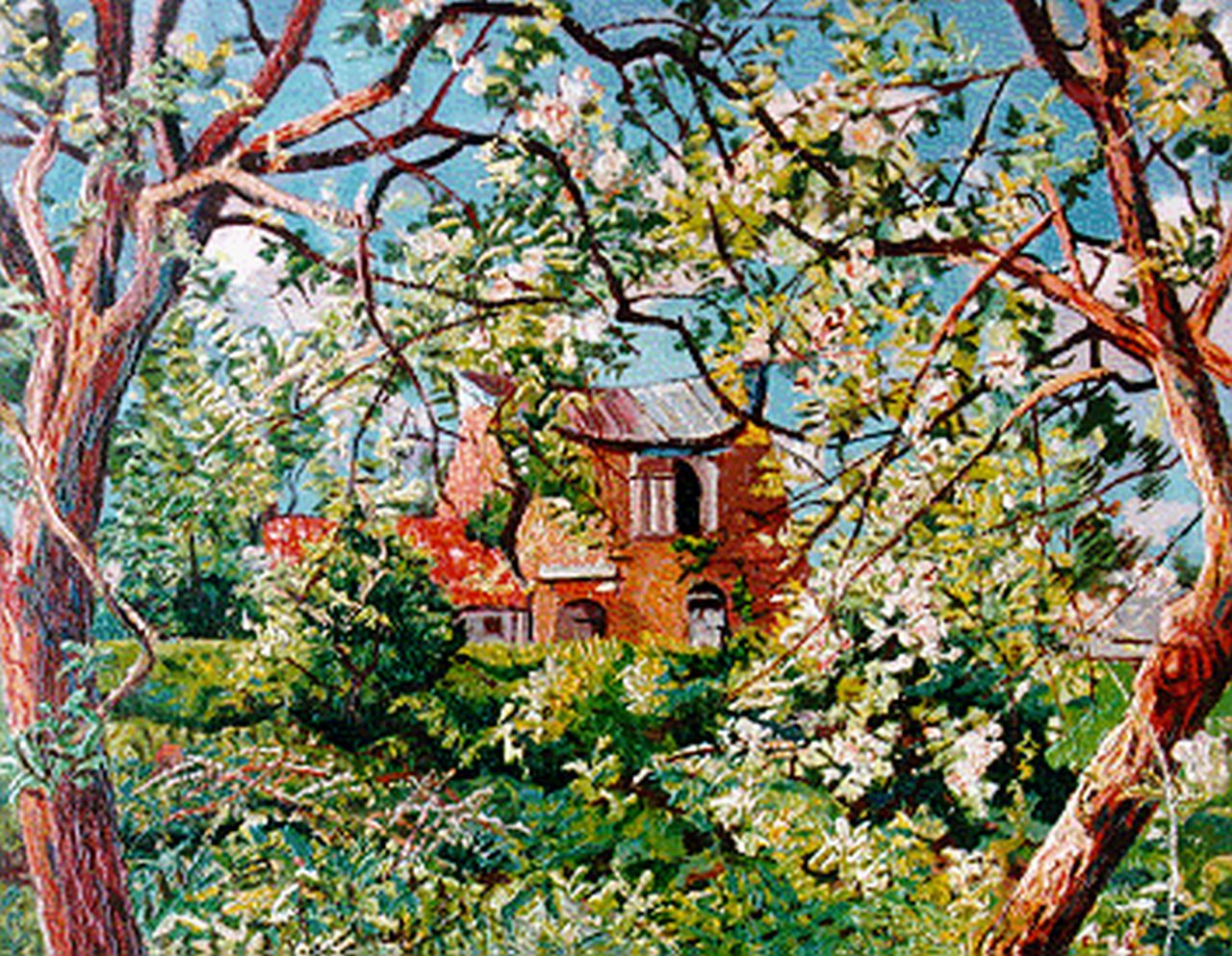 Bieling H.F. | Hermann Friederich 'Herman' Bieling, Huis in een boomgaard, olieverf op doek 46,3 x 60,4 cm, gesigneerd rechtsonder en gedateerd '48 Bieling H.F. | Hermann Friederich 'Herman' Bieling, Huis in een boomgaard, olieverf op doek 46,3 x 60,4 cm, gesigneerd rechtsonder en gedateerd '48
