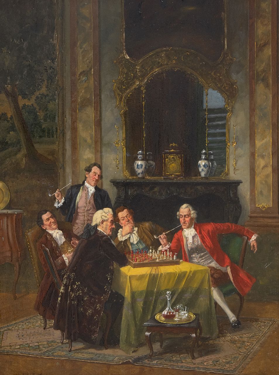 Franke A.J. | Albert Joseph Franke | Schilderijen te koop aangeboden | Een spannende schaakpartij, olieverf op paneel 40,1 x 29,6 cm, gesigneerd linksonder Franke A.J. | Albert Joseph Franke | Schilderijen te koop aangeboden | Een spannende schaakpartij, olieverf op paneel 40,1 x 29,6 cm, gesigneerd linksonder