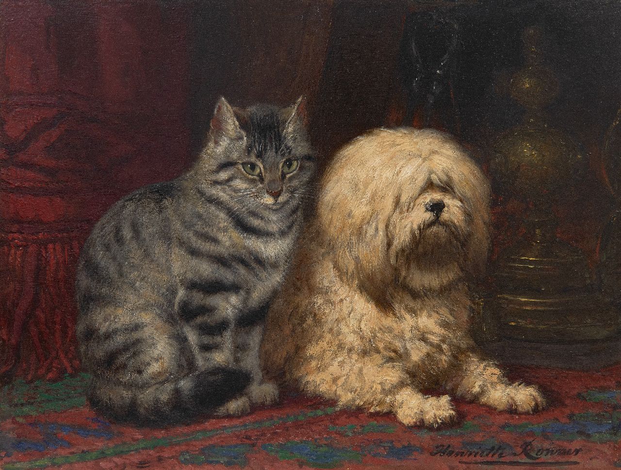 Ronner-Knip H. | Henriette Ronner-Knip | Schilderijen te koop aangeboden | De twee vrienden, olieverf op paneel 24,3 x 31,9 cm, gesigneerd rechtsonder Ronner-Knip H. | Henriette Ronner-Knip | Schilderijen te koop aangeboden | De twee vrienden, olieverf op paneel 24,3 x 31,9 cm, gesigneerd rechtsonder