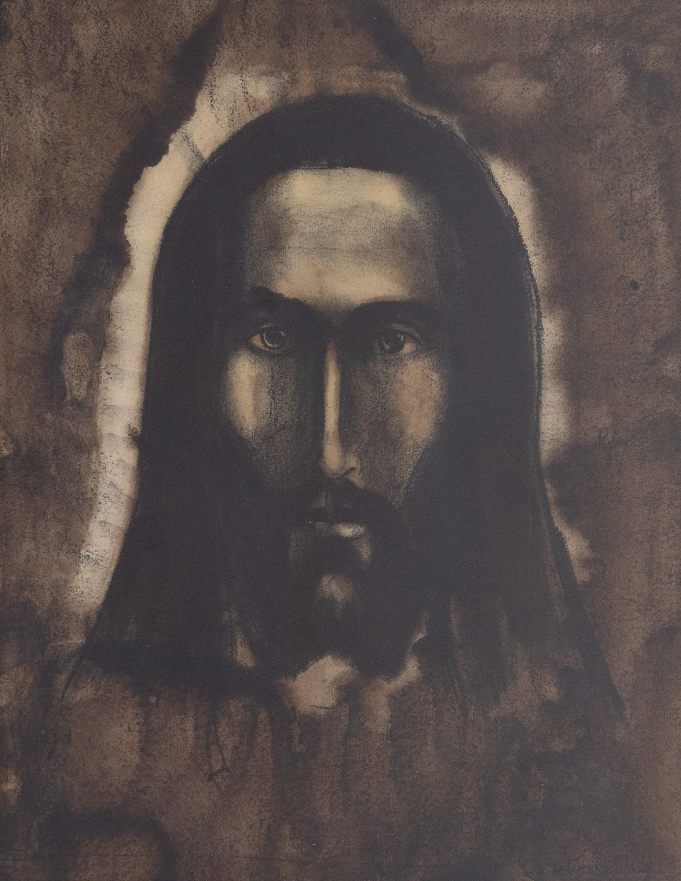 Schelfhout L. | Lodewijk Schelfhout | Aquarellen en tekeningen te koop aangeboden | Tête de Christ, Oost-Indische inkt, krijt en aquarel op papier 50,0 x 39,8 cm, gesigneerd rechtsonder en gedateerd 1912 Schelfhout L. | Lodewijk Schelfhout | Aquarellen en tekeningen te koop aangeboden | Tête de Christ, Oost-Indische inkt, krijt en aquarel op papier 50,0 x 39,8 cm, gesigneerd rechtsonder en gedateerd 1912