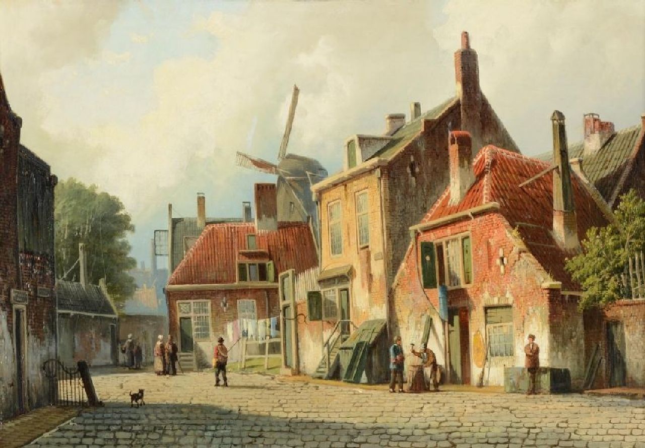 Koekkoek W. | Willem Koekkoek, Hollands dorpsstraatje met molen, olieverf op doek 37,6 x 54,4 cm Koekkoek W. | Willem Koekkoek, Hollands dorpsstraatje met molen, olieverf op doek 37,6 x 54,4 cm