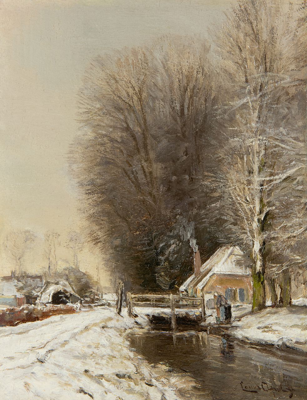 Apol L.F.H. | Lodewijk Franciscus Hendrik 'Louis' Apol, Besneeuwd pad langs de bosrand, olieverf op paneel 27,2 x 21,5 cm, gesigneerd rechtsonder Apol L.F.H. | Lodewijk Franciscus Hendrik 'Louis' Apol, Besneeuwd pad langs de bosrand, olieverf op paneel 27,2 x 21,5 cm, gesigneerd rechtsonder