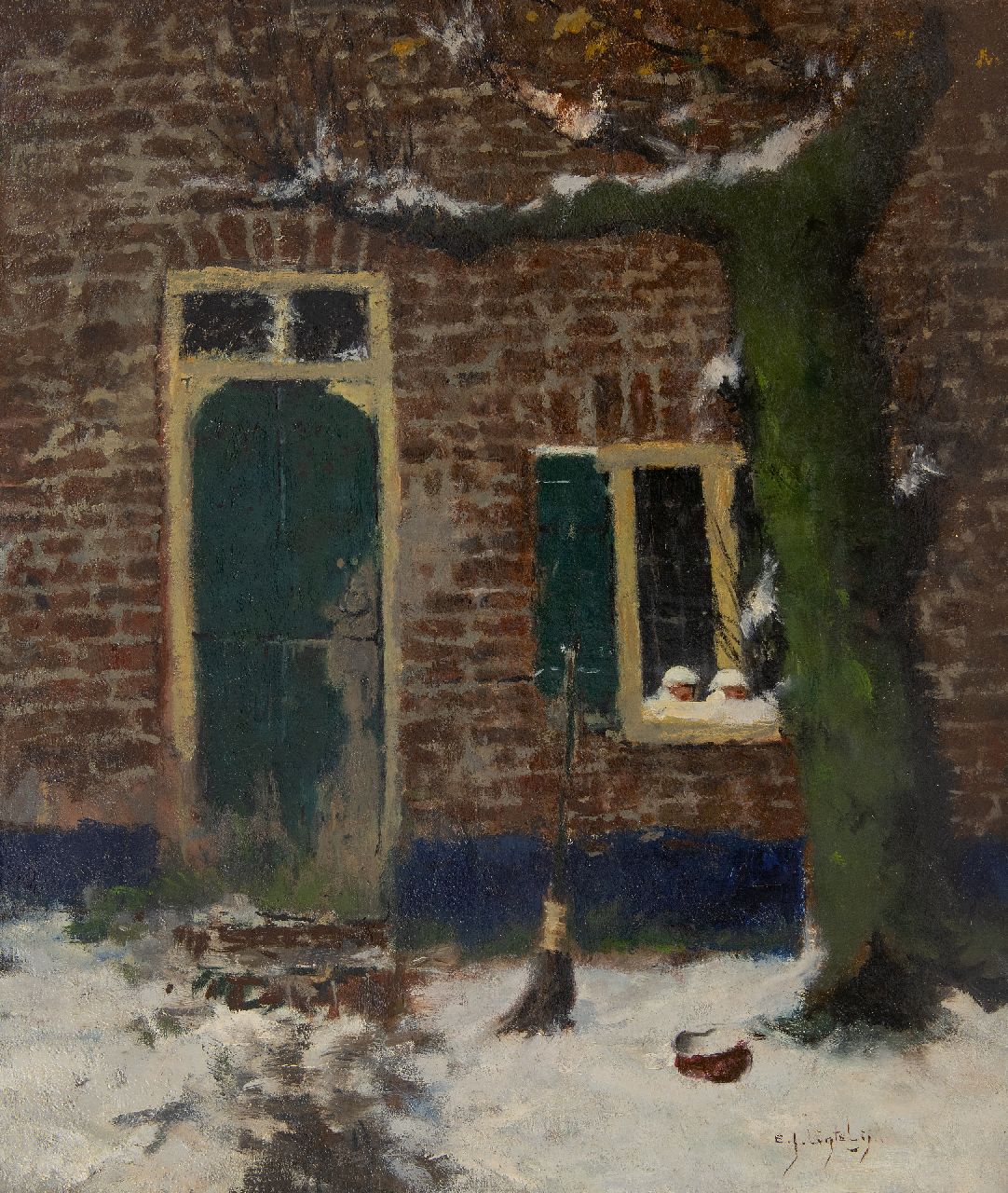 Ligtelijn E.J. | Evert Jan Ligtelijn | Schilderijen te koop aangeboden | Achtererfje in de sneeuw, olieverf op doek 60,3 x 50,3 cm, gesigneerd rechtsonder en zonder lijst Ligtelijn E.J. | Evert Jan Ligtelijn | Schilderijen te koop aangeboden | Achtererfje in de sneeuw, olieverf op doek 60,3 x 50,3 cm, gesigneerd rechtsonder en zonder lijst