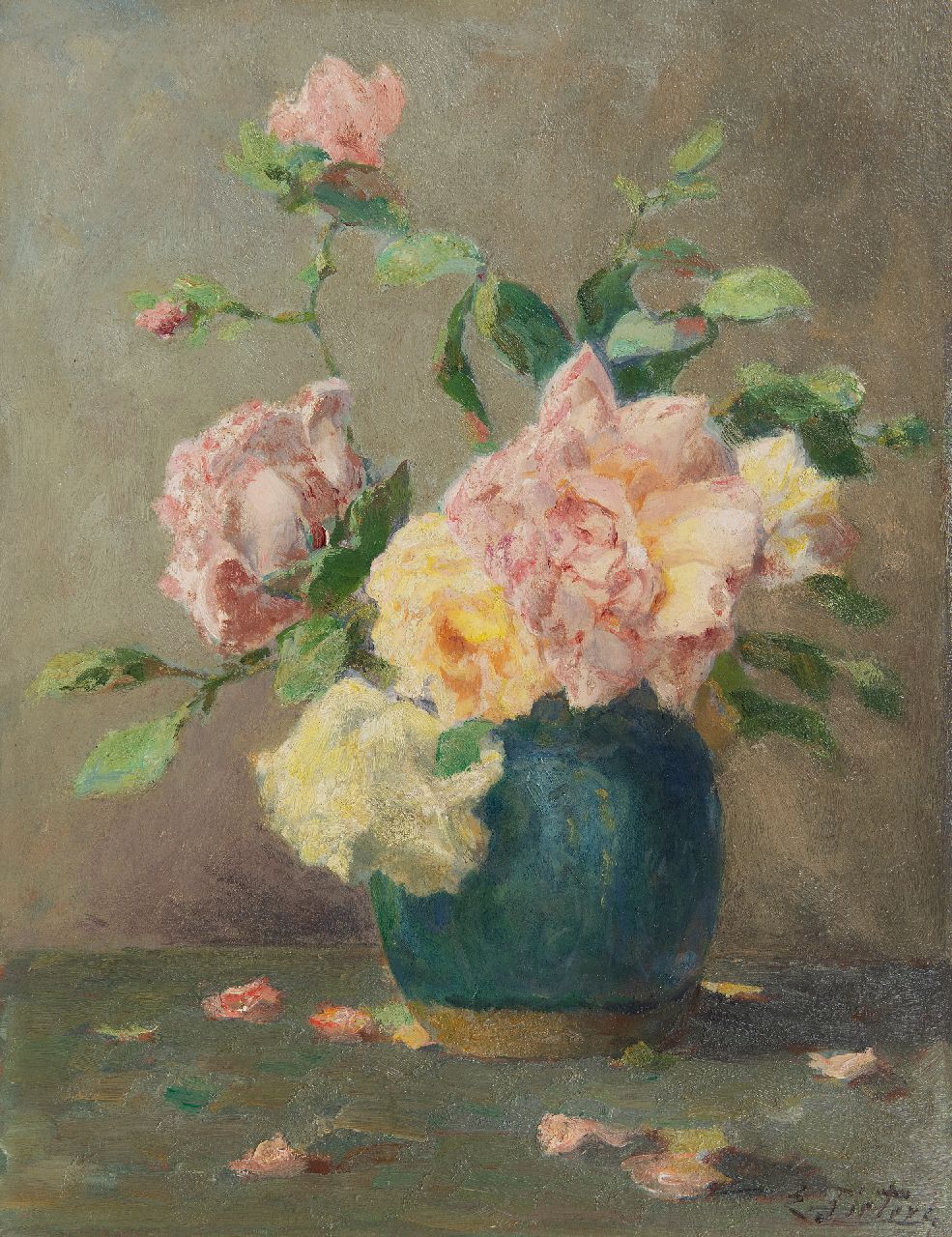 Pieters E. | Evert Pieters, Gemberpot met rozen, olieverf op paneel 40,9 x 31,7 cm, gesigneerd rechtsonder Pieters E. | Evert Pieters, Gemberpot met rozen, olieverf op paneel 40,9 x 31,7 cm, gesigneerd rechtsonder