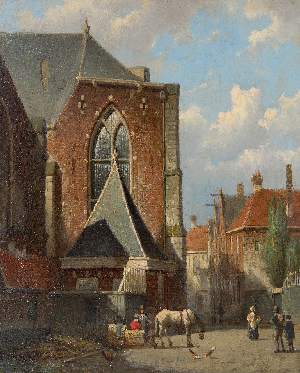 Koekkoek W. | Willem Koekkoek | Schilderijen te koop aangeboden | Gezicht op de Oude Kerk, Amsterdam, olieverf op paneel 35,4 x 29,0 cm, te dateren 1860-1862 Koekkoek W. | Willem Koekkoek | Schilderijen te koop aangeboden | Gezicht op de Oude Kerk, Amsterdam, olieverf op paneel 35,4 x 29,0 cm, te dateren 1860-1862