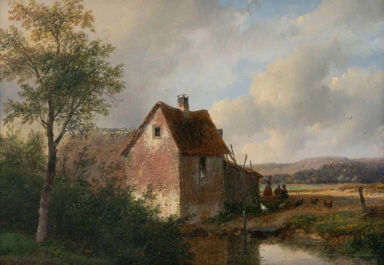 Schelfhout A. | Andreas Schelfhout, Landschap met boerderij, olieverf op paneel 20,5 x 28,5 cm, gesigneerd linksonder en gedateerd 1866 Schelfhout A. | Andreas Schelfhout, Landschap met boerderij, olieverf op paneel 20,5 x 28,5 cm, gesigneerd linksonder en gedateerd 1866