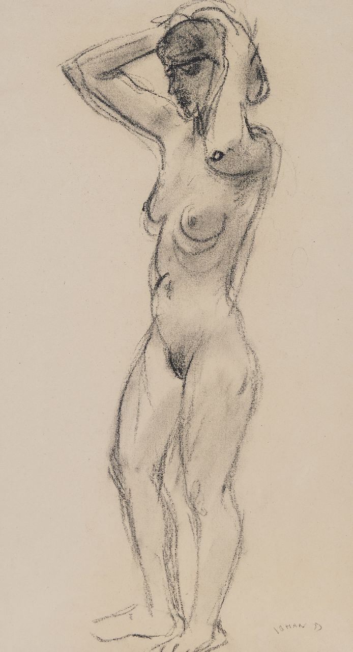Dijkstra J.  | Johannes 'Johan' Dijkstra | Aquarellen en tekeningen te koop aangeboden | Vrouwelijk naakt, krijt op papier 51,3 x 31,1 cm, gesigneerd rechtsonder