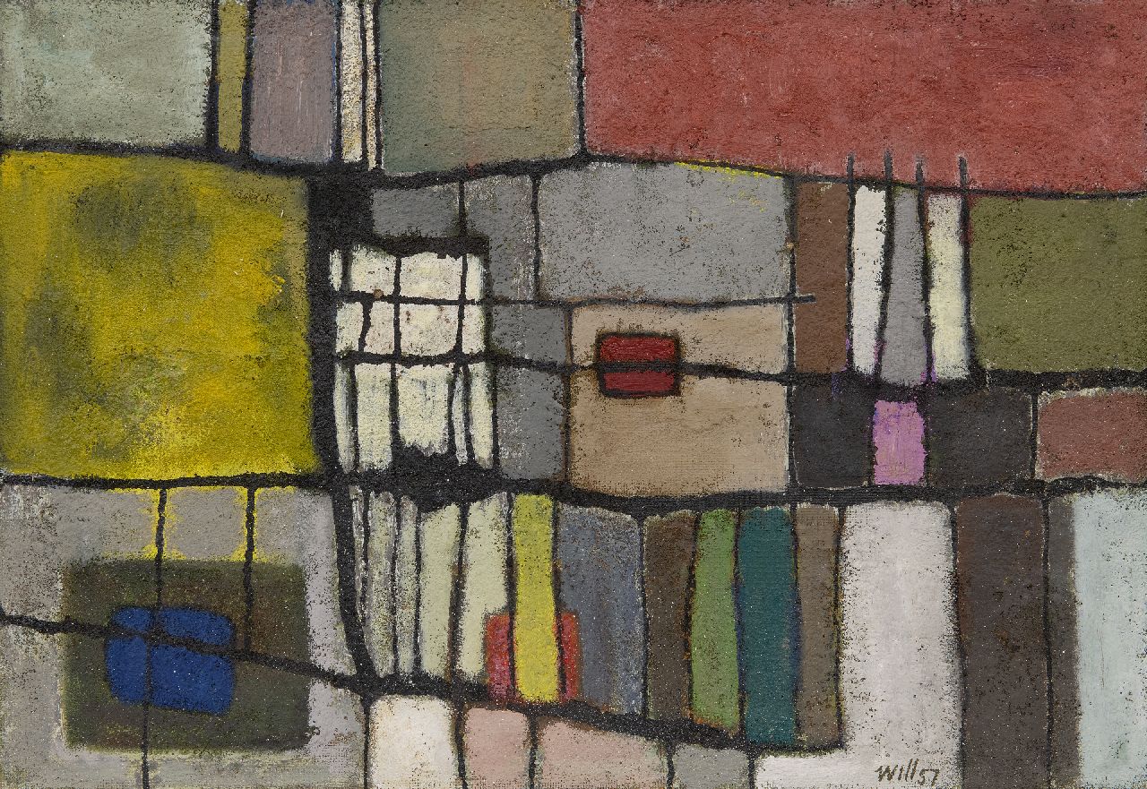 Leewens W.J. | Willibrordus Joseph 'Will' Leewens, Zwerfblokken, olieverf op board 46,8 x 67,3 cm, gesigneerd rechtsonder en gedateerd '57 Leewens W.J. | Willibrordus Joseph 'Will' Leewens, Zwerfblokken, olieverf op board 46,8 x 67,3 cm, gesigneerd rechtsonder en gedateerd '57
