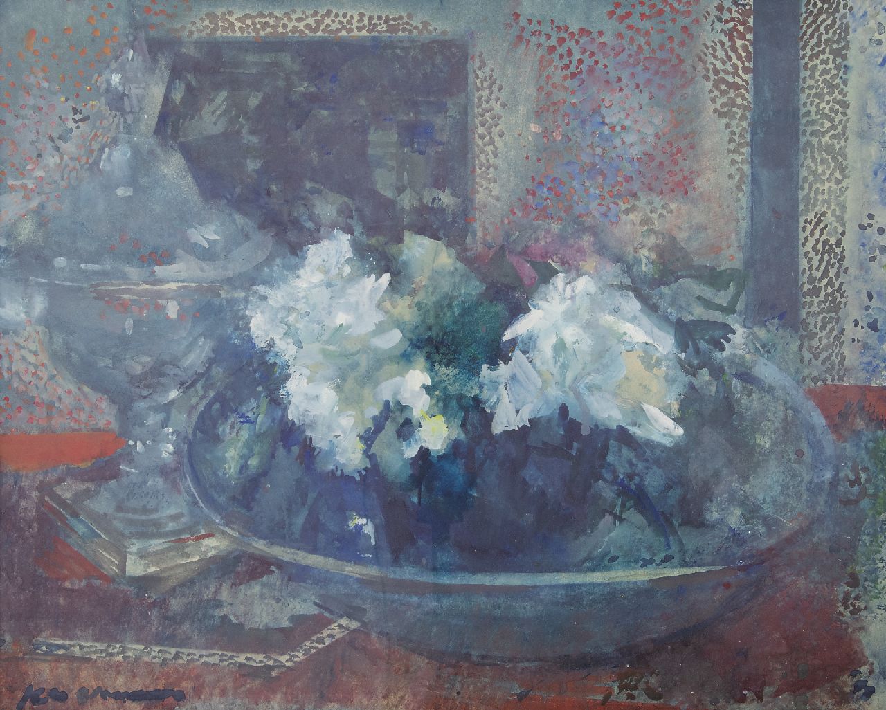 Verwey K.  | Kees Verwey | Aquarellen en tekeningen te koop aangeboden | Stilleven met bloemen, aquarel op papier 45,4 x 56,8 cm, gesigneerd linksonder en te dateren ca. 1970