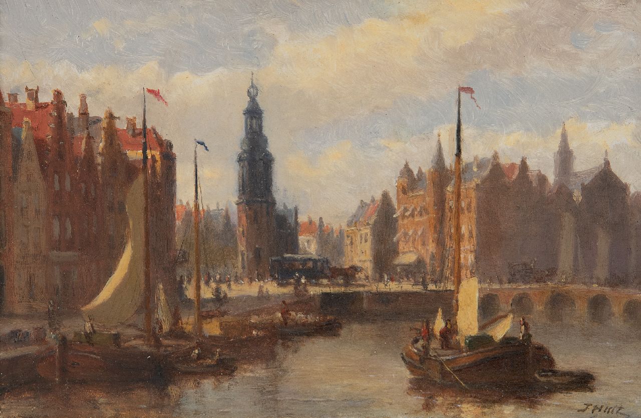Hulk sr. J.F.  | Johannes Frederik Hulk sr., Het Rokin in Amsterdam met de Munttoren en paardentram, olieverf op paneel 14,1 x 21,5 cm, gesigneerd rechtsonder