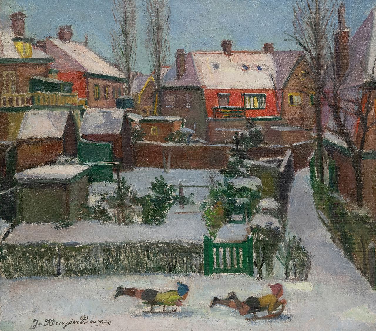 Kruyder-Bouman J.L.  | Johanna Laura 'Jo' Kruyder-Bouman, Wintervermaak, olieverf op doek 40,3 x 45,0 cm, gesigneerd linksonder en gedateerd 1942