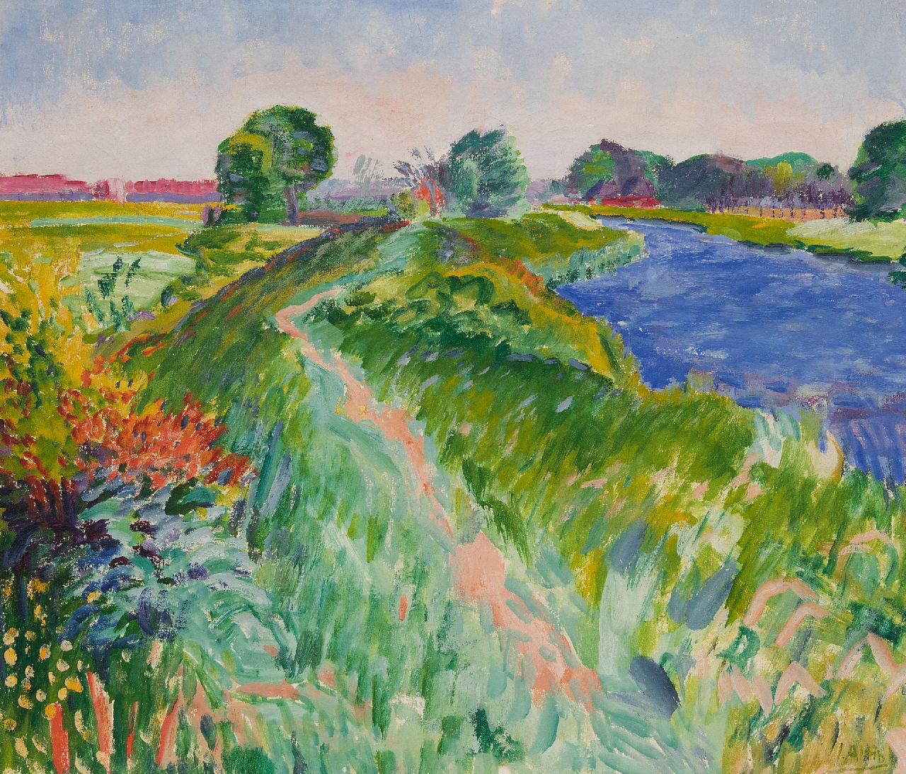 Altink J.  | Jan Altink, Het Reitdiep, wasverf op doek 60,3 x 70,2 cm, gesigneerd rechtsonder