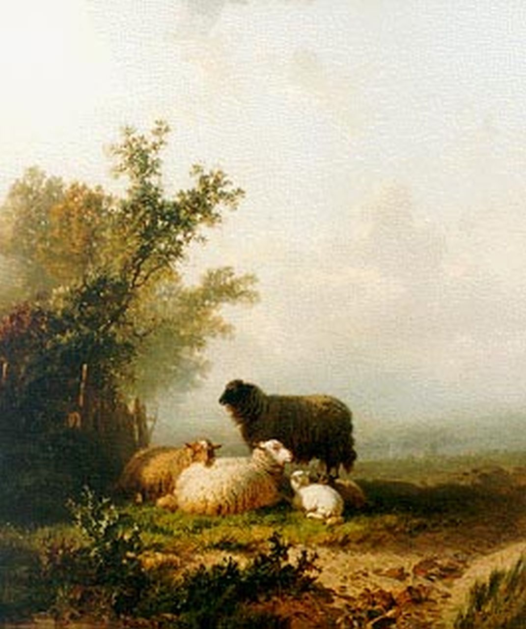 Bylandt A.E.A. van | Alfred Edouard Agenor van Bylandt, Landschap met schapen en lammeren, olieverf op doek 60,0 x 51,0 cm, gesigneerd rechtsonder Bylandt A.E.A. van | Alfred Edouard Agenor van Bylandt, Landschap met schapen en lammeren, olieverf op doek 60,0 x 51,0 cm, gesigneerd rechtsonder