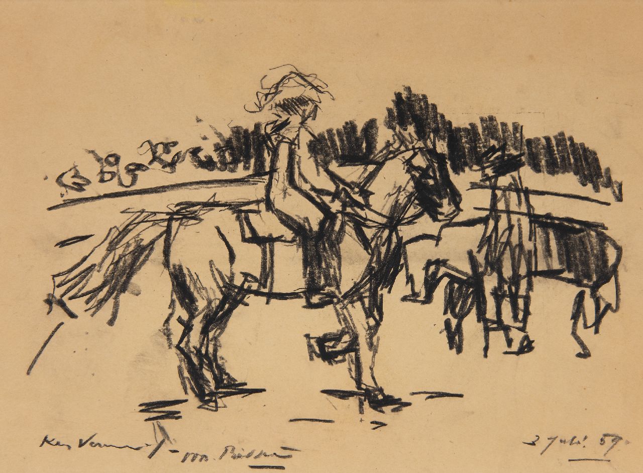 Verwey K. | Kees Verwey | Aquarellen en tekeningen te koop aangeboden | Twee ruiters, houtskool op papier 21,9 x 29,6 cm, gesigneerd linksonder en gedateerd 3 juli 59 Verwey K. | Kees Verwey | Aquarellen en tekeningen te koop aangeboden | Twee ruiters, houtskool op papier 21,9 x 29,6 cm, gesigneerd linksonder en gedateerd 3 juli 59