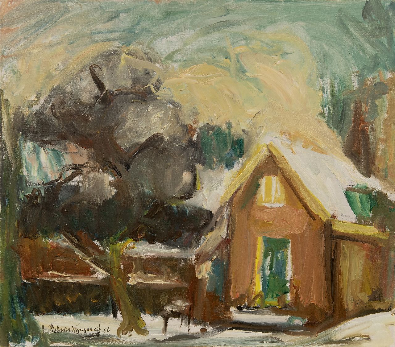 Wijngaerdt P.T. van | Petrus Theodorus 'Piet' van Wijngaerdt | Schilderijen te koop aangeboden | Winter in Abcoude, olieverf op doek 70,5 x 80,3 cm, gesigneerd linksonder en gedateerd '56 Wijngaerdt P.T. van | Petrus Theodorus 'Piet' van Wijngaerdt | Schilderijen te koop aangeboden | Winter in Abcoude, olieverf op doek 70,5 x 80,3 cm, gesigneerd linksonder en gedateerd '56