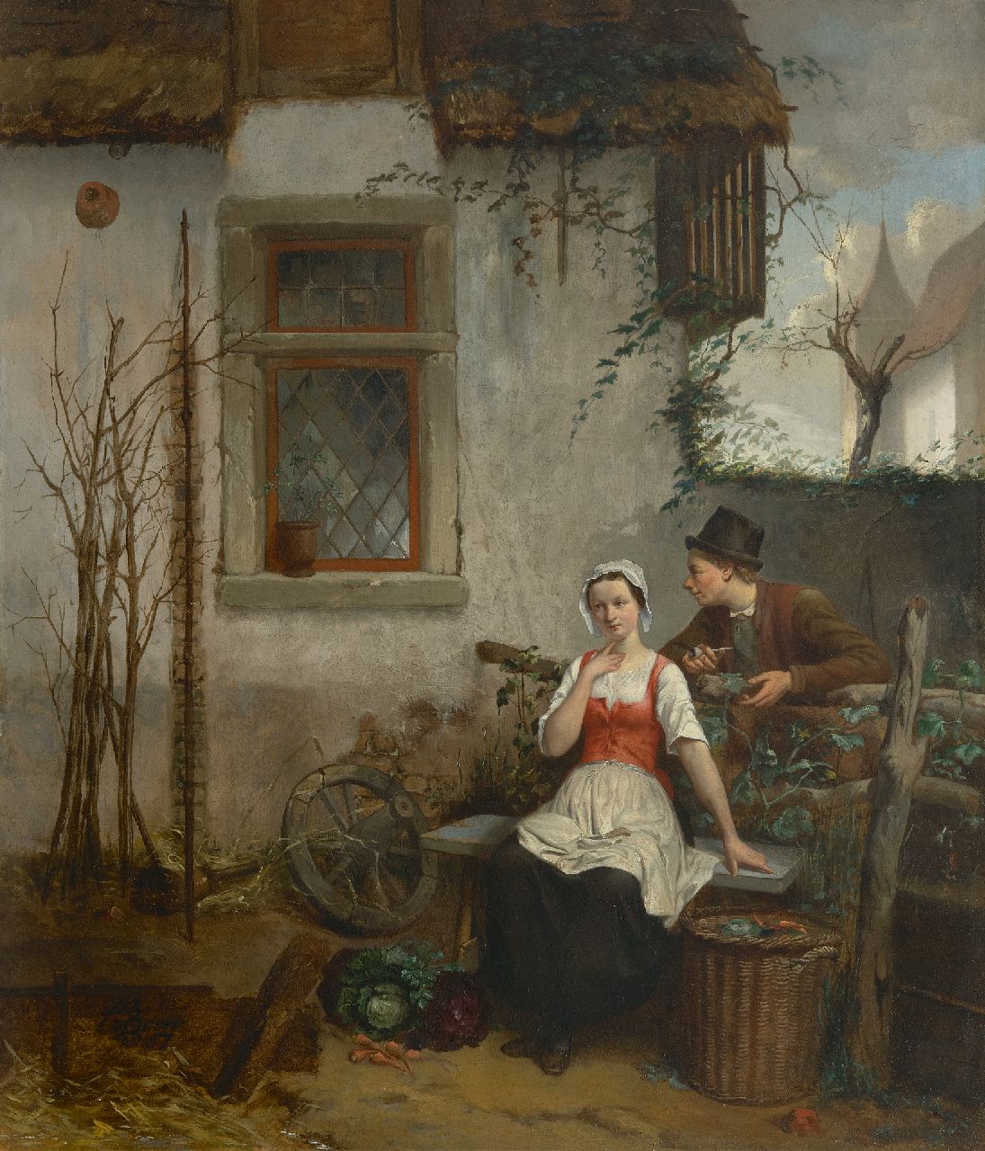 Boon P.C. | Constant P. Boon | Schilderijen te koop aangeboden | Een ontluikende romance, olieverf op paneel 62,1 x 52,9 cm, gesigneerd linksonder en gedateerd AN '57 Boon P.C. | Constant P. Boon | Schilderijen te koop aangeboden | Een ontluikende romance, olieverf op paneel 62,1 x 52,9 cm, gesigneerd linksonder en gedateerd AN '57