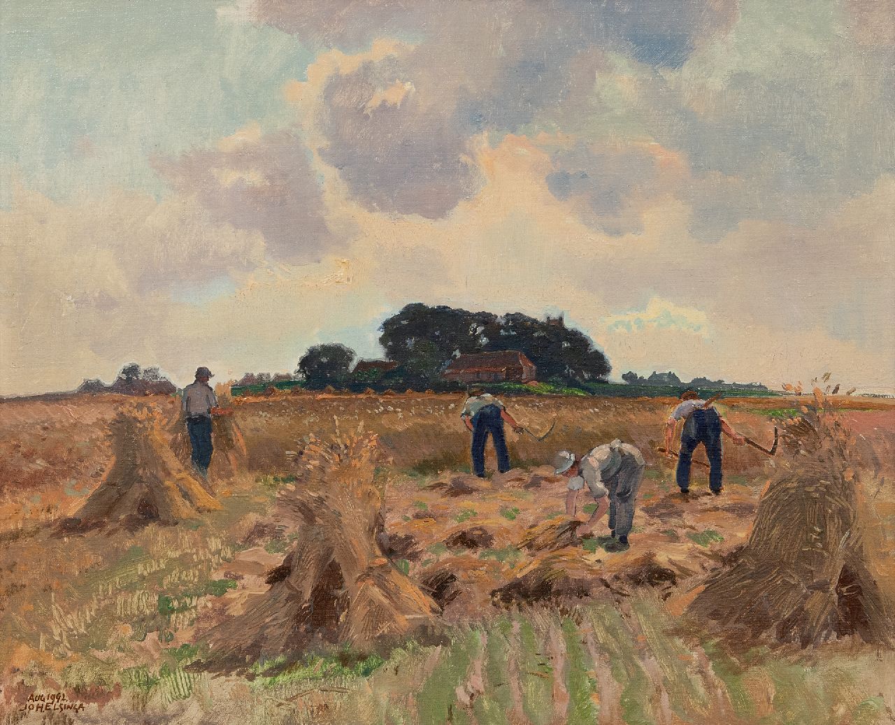 Joh Elsinga | Oogsttijd, olieverf op doek, 46,1 x 56,1 cm, gesigneerd l.o. en gedateerd Aug 1942