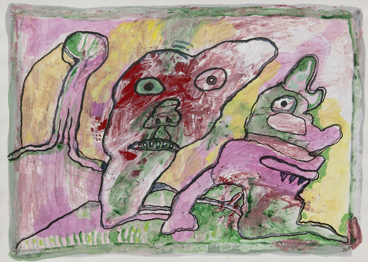 Lucebert (Lubertus Jacobus Swaanswijk) | Lucebert (Lubertus Jacobus Swaanswijk) | Aquarellen en tekeningen te koop aangeboden | Compositie met grotesk figuur, gemengde techniek op papier 50,0 x 69,0 cm, gesigneerd linksonder en gedateerd '89 Lucebert (Lubertus Jacobus Swaanswijk) | Lucebert (Lubertus Jacobus Swaanswijk) | Aquarellen en tekeningen te koop aangeboden | Compositie met grotesk figuur, gemengde techniek op papier 50,0 x 69,0 cm, gesigneerd linksonder en gedateerd '89
