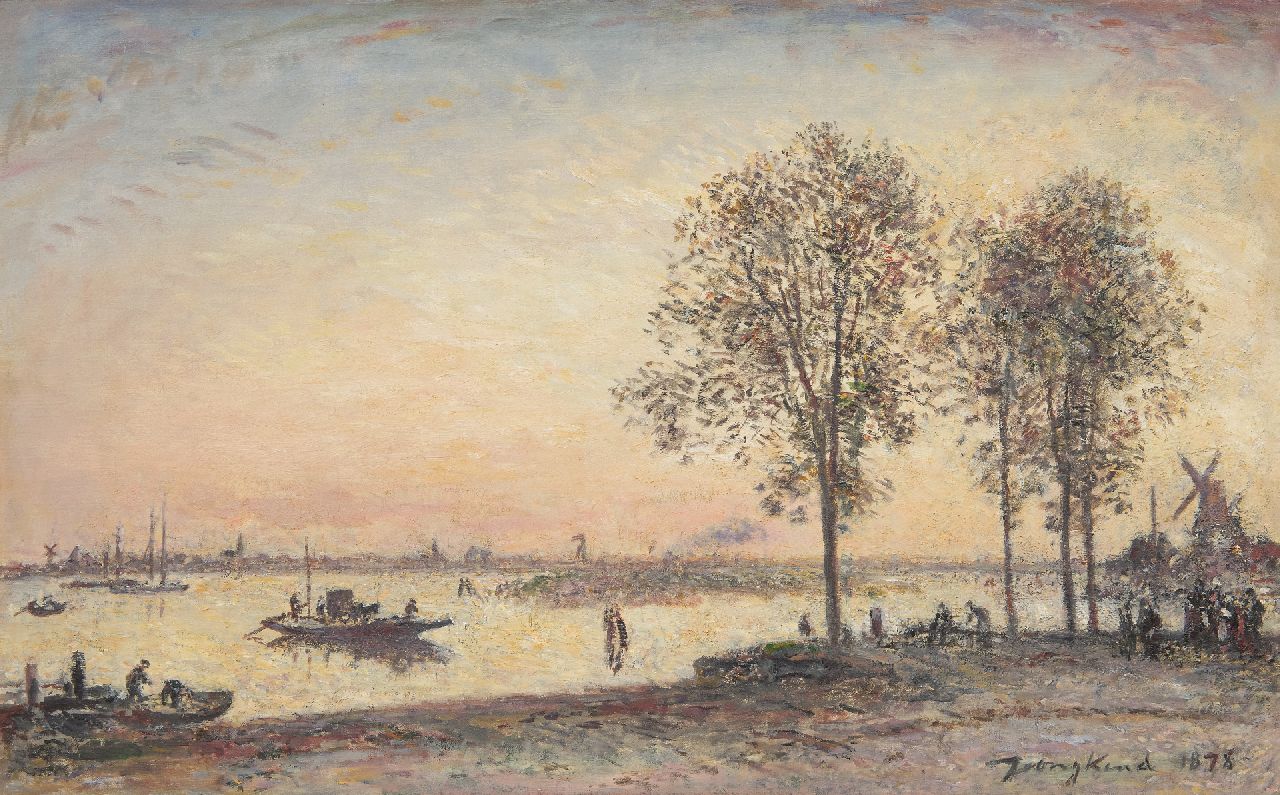 Jongkind J.B. | Johan Barthold Jongkind | Schilderijen te koop aangeboden | La Meuse et le Merwede devant Dordrecht (Hollande), effet de Soir, olieverf op doek 41,0 x 66,0 cm, gesigneerd rechtsonder en gedateerd 1878 Jongkind J.B. | Johan Barthold Jongkind | Schilderijen te koop aangeboden | La Meuse et le Merwede devant Dordrecht (Hollande), effet de Soir, olieverf op doek 41,0 x 66,0 cm, gesigneerd rechtsonder en gedateerd 1878