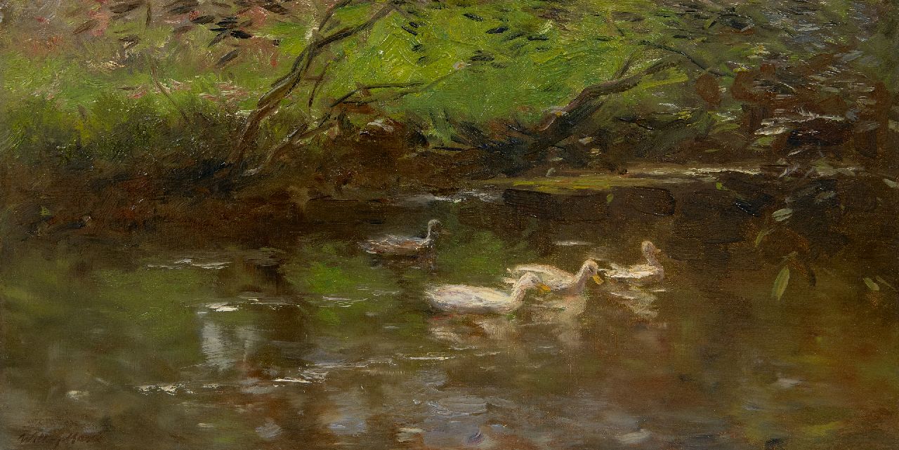 Maris W. | Willem Maris | Schilderijen te koop aangeboden | Eenden in het water, olieverf op doek 24,2 x 46,0 cm, gesigneerd linksonder Maris W. | Willem Maris | Schilderijen te koop aangeboden | Eenden in het water, olieverf op doek 24,2 x 46,0 cm, gesigneerd linksonder