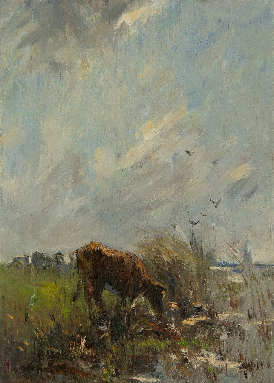 Maris W. | Willem Maris, Grazende koeien bij het water, olieverf op paneel 38,0 x 27,2 cm, gesigneerd linksonder Maris W. | Willem Maris, Grazende koeien bij het water, olieverf op paneel 38,0 x 27,2 cm, gesigneerd linksonder