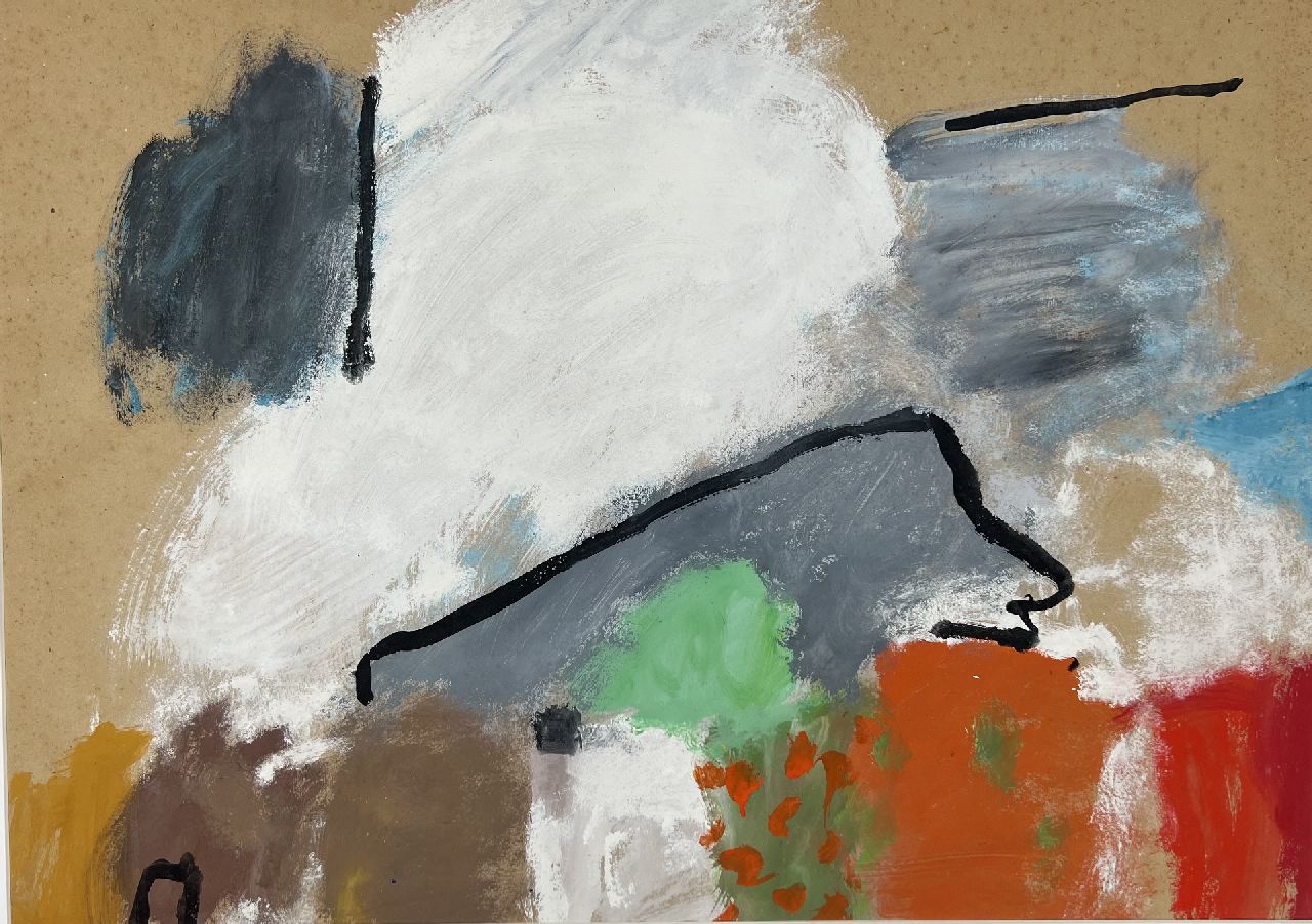 Brands E.A.M.  | Eugenius Antonius Maria 'Eugène' Brands | Aquarellen en tekeningen te koop aangeboden | Landschap met wolkenlucht, gouache op papier 67,4 x 91,0 cm, gesigneerd verso en verso gedateerd 16.I.1971; zonder lijst