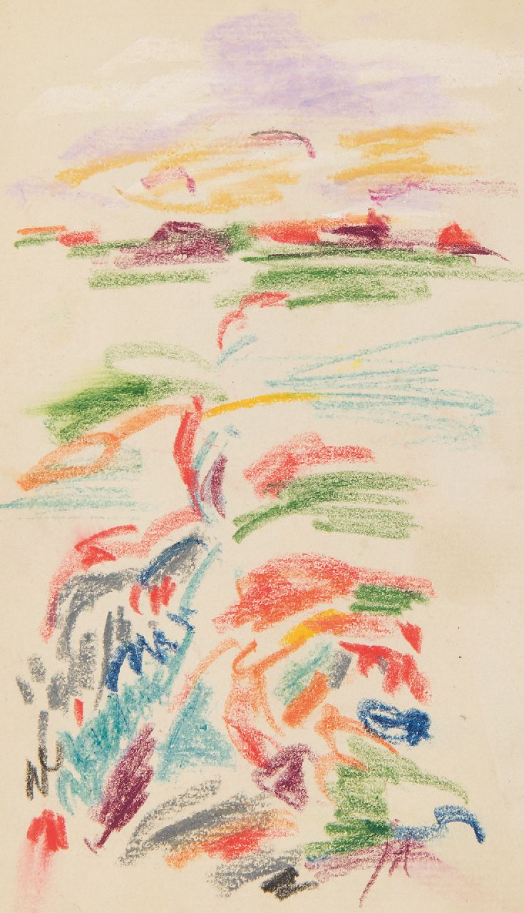 Altink J.  | Jan Altink, Pad door de akkers, krijt op papier 16,2 x 9,6 cm, gesigneerd linksonder met initialen