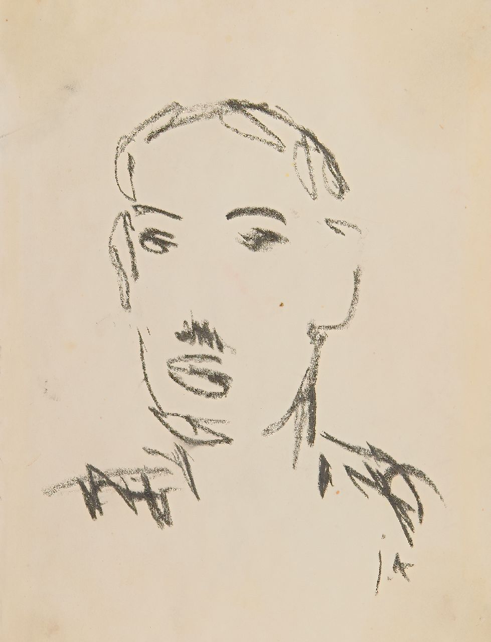 Altink J.  | Jan Altink | Aquarellen en tekeningen te koop aangeboden | Portret, ws Hendrik Werkman, zwart krijt op papier 16,5 x 12,7 cm, gesigneerd rechtsonder met initialen
