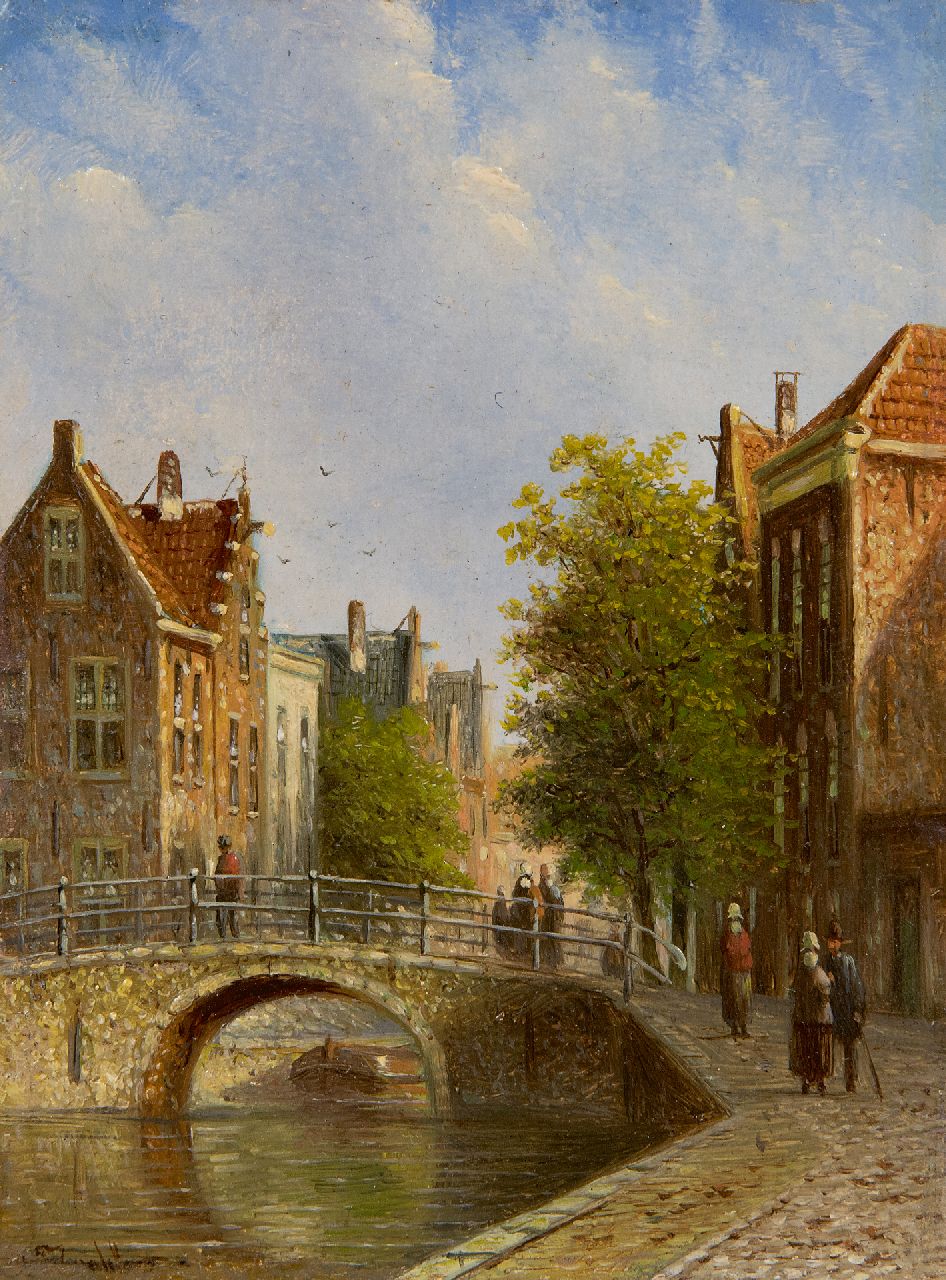 Spohler J.F. | Johannes Franciscus Spohler, Oudhollands stadsgezichtje, olieverf op paneel 11,9 x 8,9 cm, gesigneerd linksonder Spohler J.F. | Johannes Franciscus Spohler, Oudhollands stadsgezichtje, olieverf op paneel 11,9 x 8,9 cm, gesigneerd linksonder