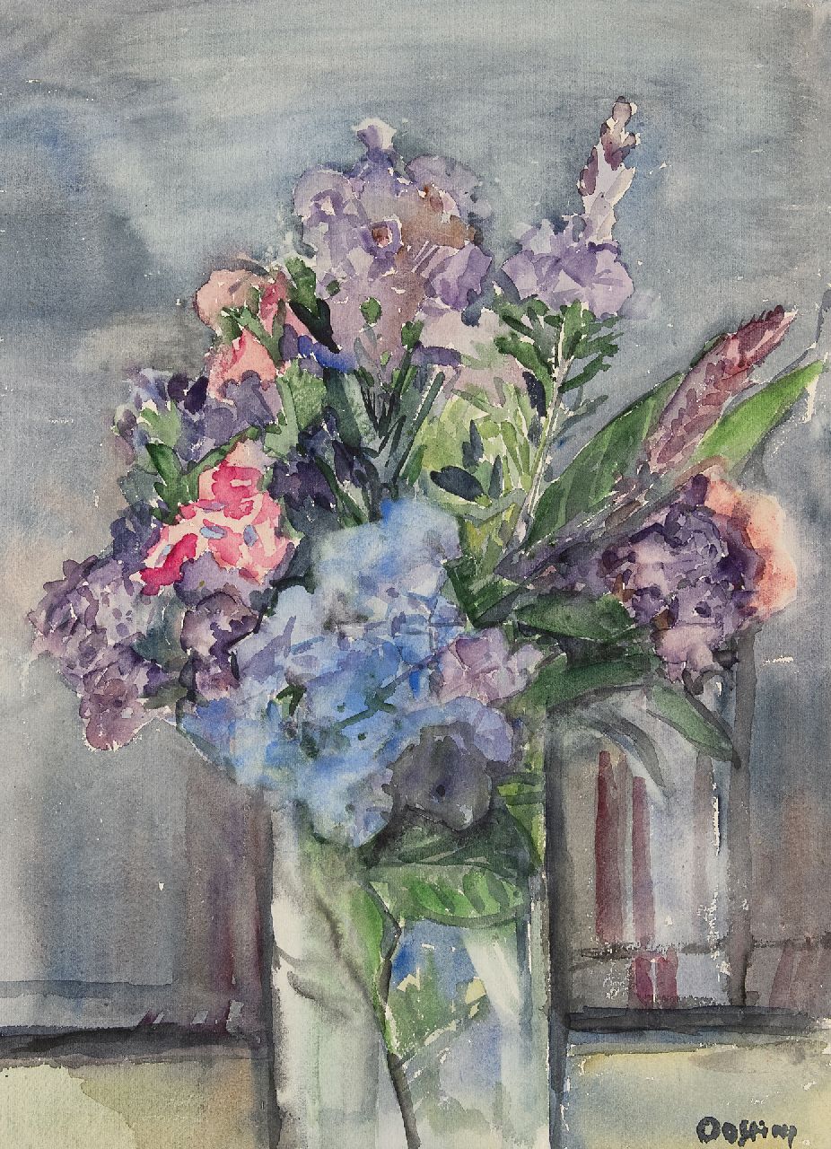 Bieruma Oosting A.J.W.  | Adriana Johanna Wilhelmina 'Jeanne' Bieruma Oosting, Bloemstilleven, aquarel op papier 58,5 x 42,5 cm, gesigneerd rechtsonder