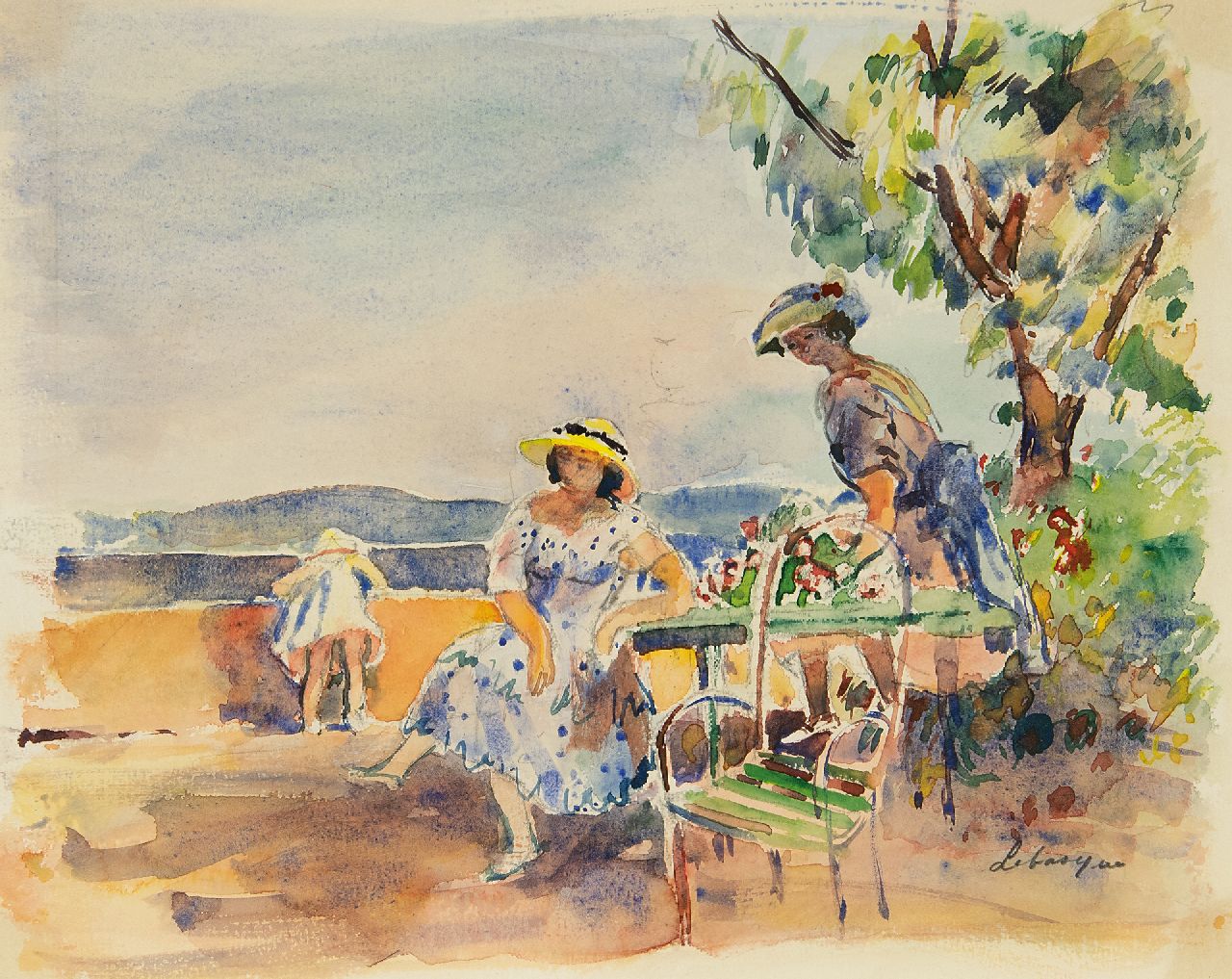 Lebasque H.  | Joseph 'Henri' Baptiste Lebasque, Op het terras, aquarel op papier 23,0 x 28,0 cm, gesigneerd rechtsonder