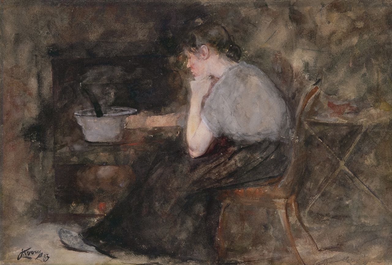 Toorop J.Th.  | Johannes Theodorus 'Jan' Toorop, Na de arbeid, aquarel op papier 36,5 x 54,0 cm, gesigneerd linksonder en gedateerd '83