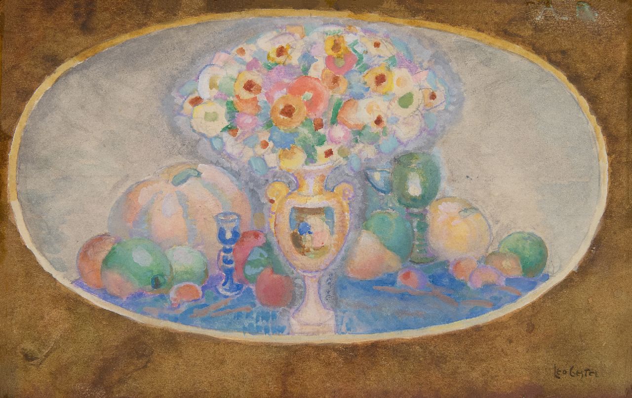 Gestel L. | Leendert 'Leo' Gestel | Aquarellen en tekeningen te koop aangeboden | Medaillon met bloemstilleven, aquarel op papier 15,3 x 22,9 cm, gesigneerd rechtsonder Gestel L. | Leendert 'Leo' Gestel | Aquarellen en tekeningen te koop aangeboden | Medaillon met bloemstilleven, aquarel op papier 15,3 x 22,9 cm, gesigneerd rechtsonder