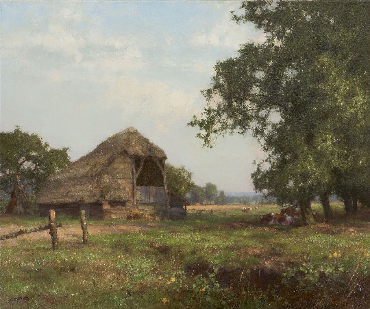 Holtrup J.  | Jan Holtrup | Schilderijen te koop aangeboden | Koeienschuur in Havelte, olieverf op doek 50,2 x 60,2 cm, gesigneerd linksonder
