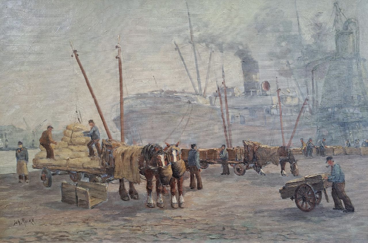 Rockx J.M.J.  | Johannes 'John' Maria Joseph Rockx | Schilderijen te koop aangeboden | Bedrijvigheid in de haven, olieverf op doek 40,1 x 60,2 cm, gesigneerd linksonder