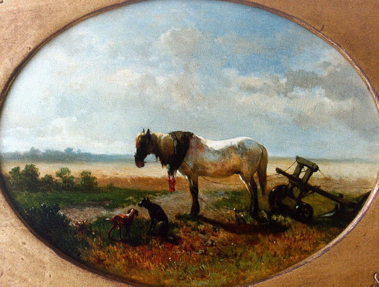 Haas J.H.L. de | Johannes Hubertus Leonardus de Haas, Heidelandschap met rustend werkpaard en ploeg (pendant), olieverf op paneel 19,8 x 25,7 cm, gesigneerd linksonder en gedateerd '58 Haas J.H.L. de | Johannes Hubertus Leonardus de Haas, Heidelandschap met rustend werkpaard en ploeg (pendant), olieverf op paneel 19,8 x 25,7 cm, gesigneerd linksonder en gedateerd '58