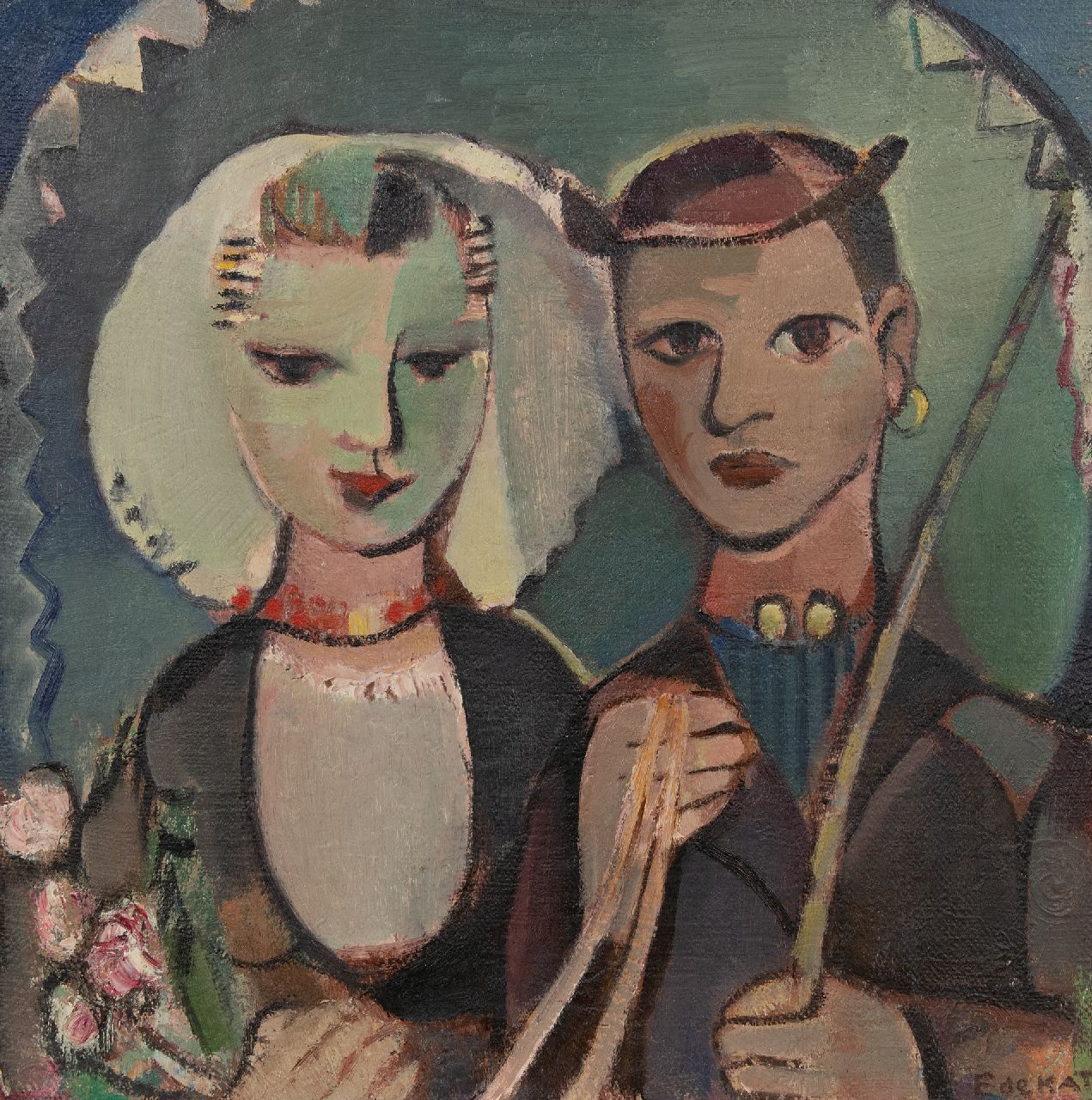 Ewoud de Kat | Bruiloftskoppel in Zeeuwse dracht, Walcheren, olieverf op doek, 60,3 x 60,6 cm, gesigneerd r.o.