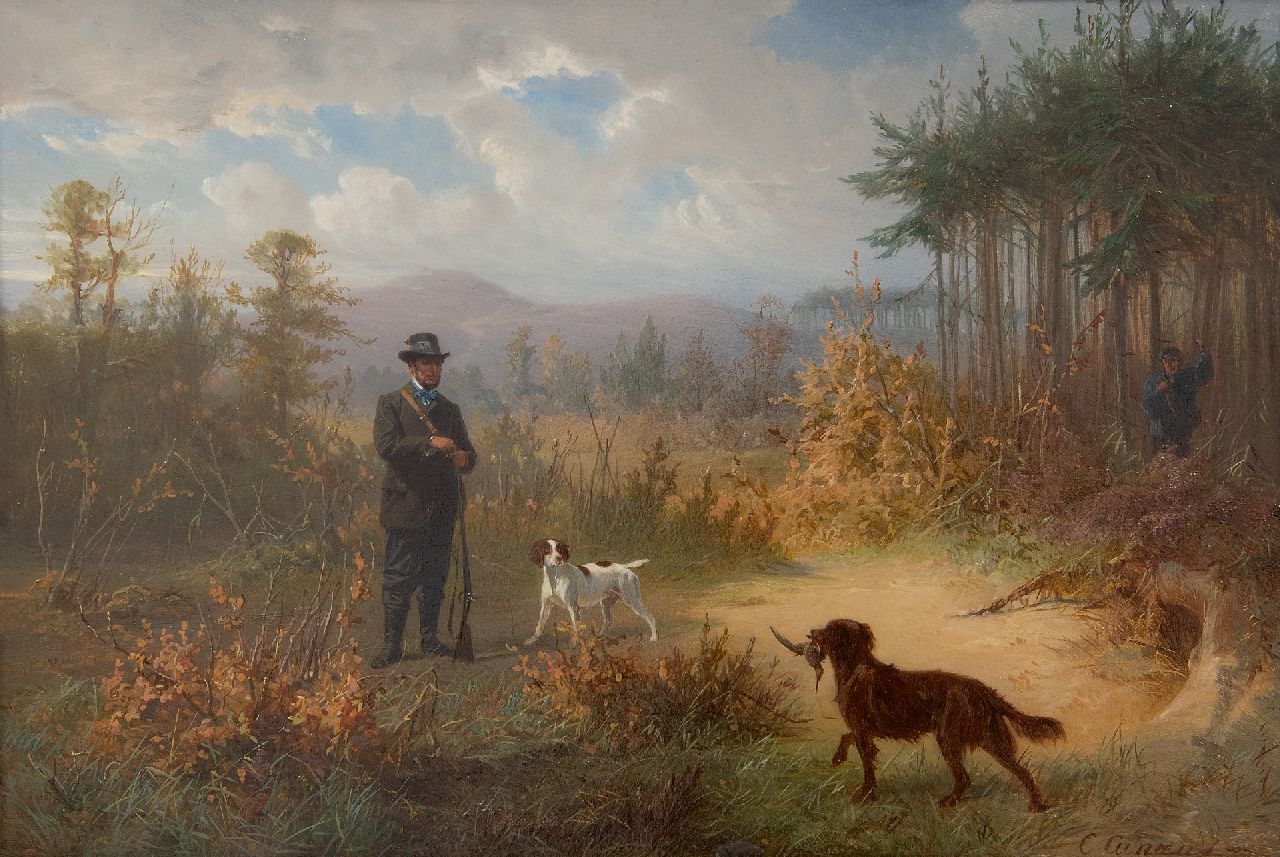 Cunaeus C. | Conradijn Cunaeus, Op snippenjacht in het bos te Lunteren, olieverf op paneel 21,9 x 32,5 cm, gesigneerd rechtsonder en te dateren 1870 Cunaeus C. | Conradijn Cunaeus, Op snippenjacht in het bos te Lunteren, olieverf op paneel 21,9 x 32,5 cm, gesigneerd rechtsonder en te dateren 1870