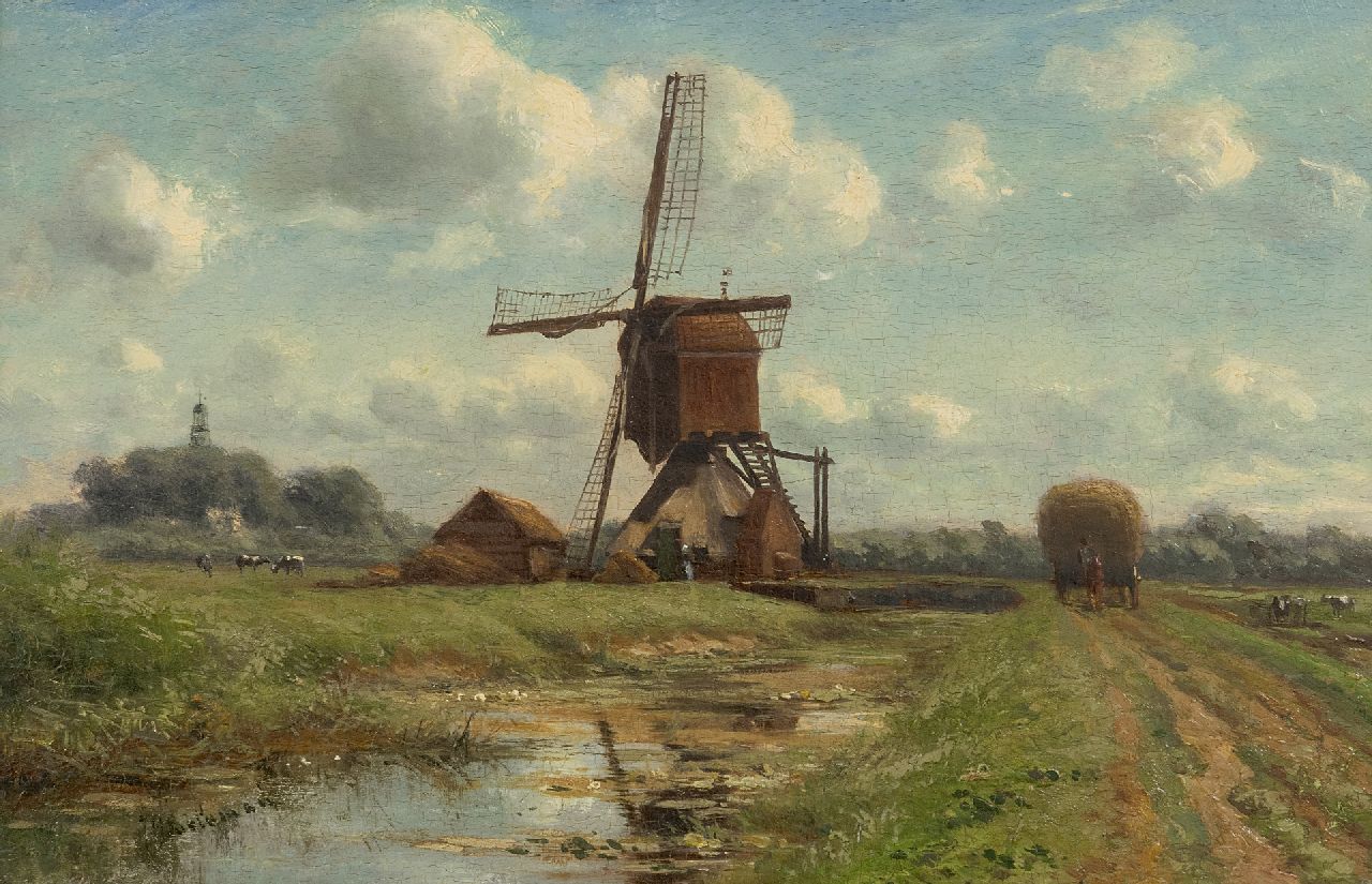 Doeleman J.H. | Johan Hendrik Doeleman | Schilderijen te koop aangeboden | Polderlandschap met wipmolen, olieverf op paneel 21,8 x 32,8 cm, gesigneerd linksonder Doeleman J.H. | Johan Hendrik Doeleman | Schilderijen te koop aangeboden | Polderlandschap met wipmolen, olieverf op paneel 21,8 x 32,8 cm, gesigneerd linksonder