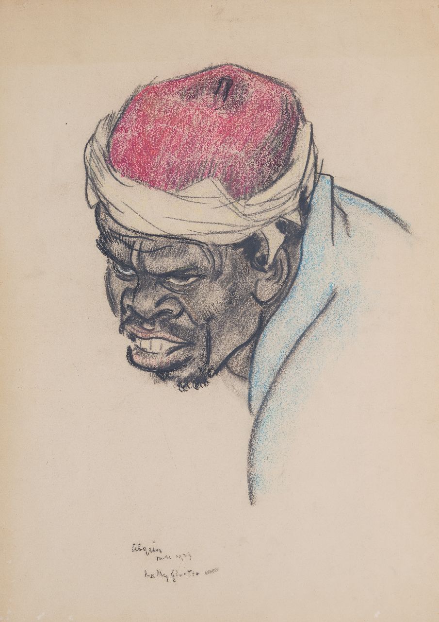 Sluiter J.W. | Jan Willem 'Willy' Sluiter, Portret van een Algerijn, krijt op papier 44,6 x 33,3 cm, gesigneerd middenonder en 'Algiers' mei 1924 Sluiter J.W. | Jan Willem 'Willy' Sluiter, Portret van een Algerijn, krijt op papier 44,6 x 33,3 cm, gesigneerd middenonder en 'Algiers' mei 1924