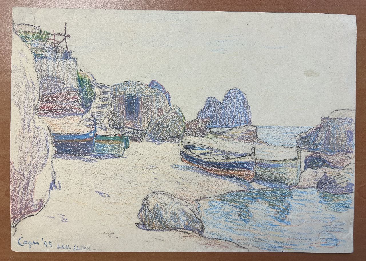 Sluiter J.W. | Jan Willem 'Willy' Sluiter | Aquarellen en tekeningen te koop aangeboden | Strandje op Capri, krijt op papier 23,5 x 33,5 cm, gesigneerd linksonder en gedateerd 'Capri' '99 Sluiter J.W. | Jan Willem 'Willy' Sluiter | Aquarellen en tekeningen te koop aangeboden | Strandje op Capri, krijt op papier 23,5 x 33,5 cm, gesigneerd linksonder en gedateerd 'Capri' '99