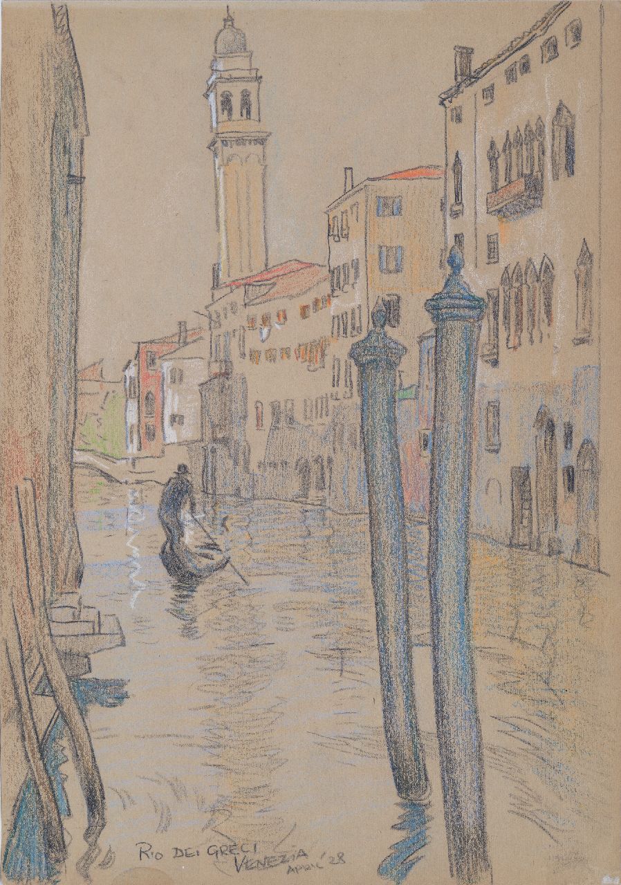 Sluiter J.W.  | Jan Willem 'Willy' Sluiter, De Rio dei Greci, Venetië, krijt op papier 36,2 x 25,3 cm, gesigneerd linksonder en gedateerd April '28
