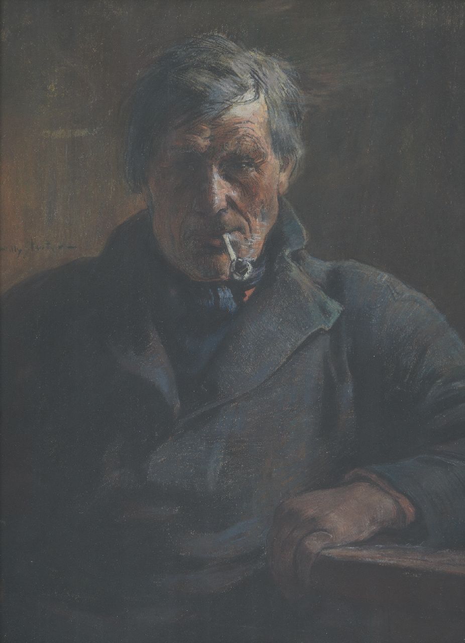Sluiter J.W. | Jan Willem 'Willy' Sluiter, Portret van een pijprokende man, pastel op papier 38,0 x 28,7 cm, gesigneerd links van het midden Sluiter J.W. | Jan Willem 'Willy' Sluiter, Portret van een pijprokende man, pastel op papier 38,0 x 28,7 cm, gesigneerd links van het midden