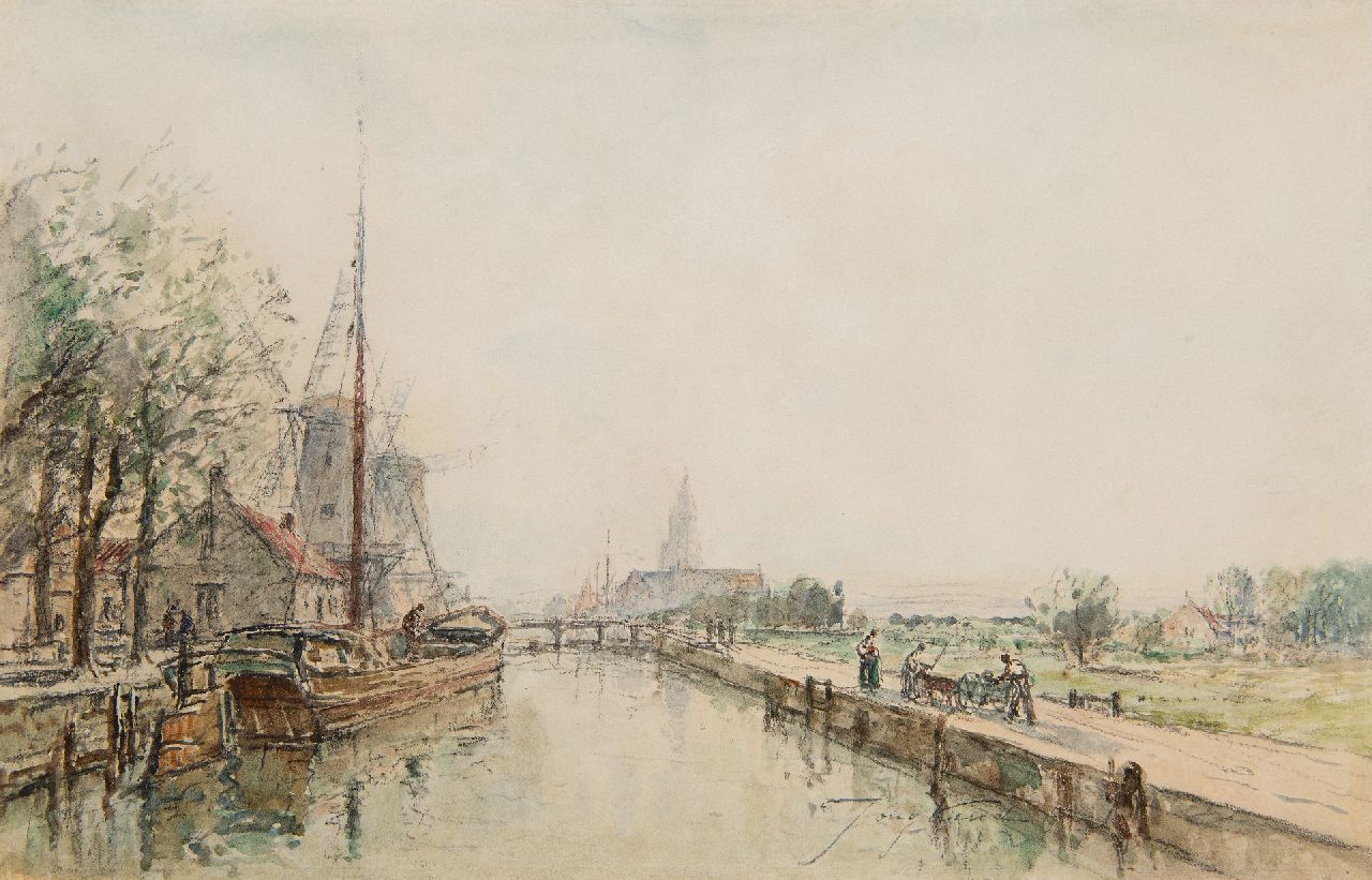 Jongkind J.B. | Johan Barthold Jongkind | Aquarellen en tekeningen te koop aangeboden | Vaart bij Hollands dorp, inkt en aquarel op papier 20,0 x 30,0 cm, gesigneerd rechtsonder Jongkind J.B. | Johan Barthold Jongkind | Aquarellen en tekeningen te koop aangeboden | Vaart bij Hollands dorp, inkt en aquarel op papier 20,0 x 30,0 cm, gesigneerd rechtsonder