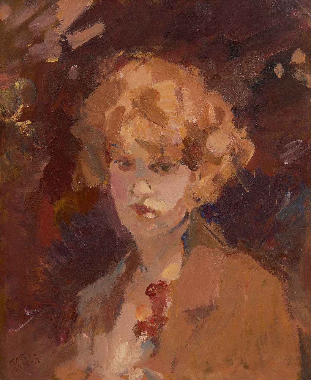 Israels I.L.  | 'Isaac' Lazarus Israels, Portret van een jonge vrouw, olieverf op papier op paneel 30,4 x 24,9 cm, gesigneerd linksonder
